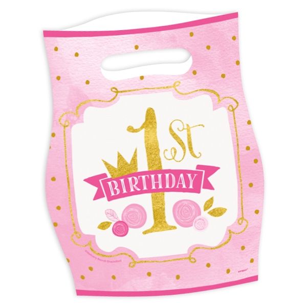 8 Partytüten "1st Birthday" in pink & gold