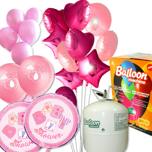 Baby Shower Girl Ballongas-Set, mit 50er Heliumgas + hübsche Ballons