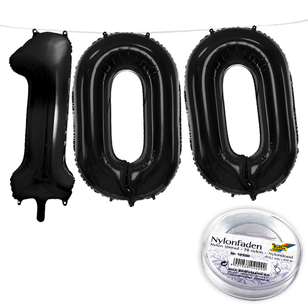 100. Geburtstag, XXL Zahlenballon Set in schwarz, 86cm hoch