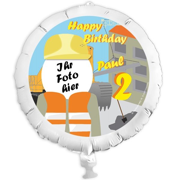 Geschenkballon Baustelle mit Foto für  Kindergeburtstag +Name