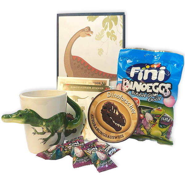 Dinosaurier Geschenkset, 6-tlg. mit Tasse, Sticker, Tattoos uvm.