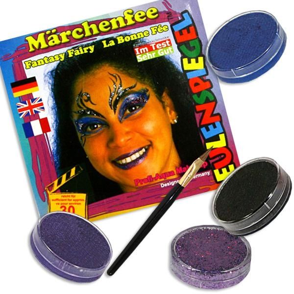 Kinderschminke-Set Märchenfee, Profi-Aqua, 3 Farben +1xGlitzer +Pinsel