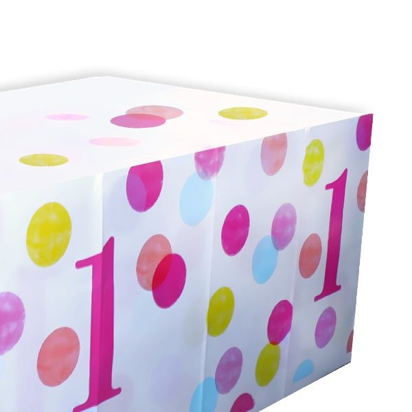 Tischdecke Pink Dots 1. Geburtstag, Folie,137cm x 213cm
