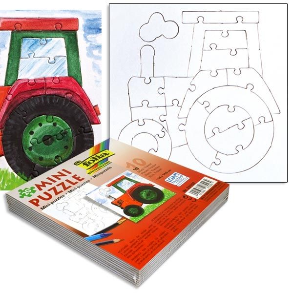 Mini Puzzle TRAKTOR, 20-teilig 15x15cm, 10 Stück, extra stark, weiß ** Warengruppe