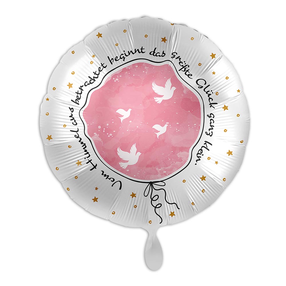 Taufe "Kleines großes Glück" Rosa, Heliumballon rund Ø 34 cm