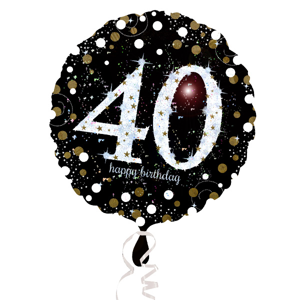 Ballongruß zum 40. Geburtstag, schwarz glitzernd, Ø 35cm