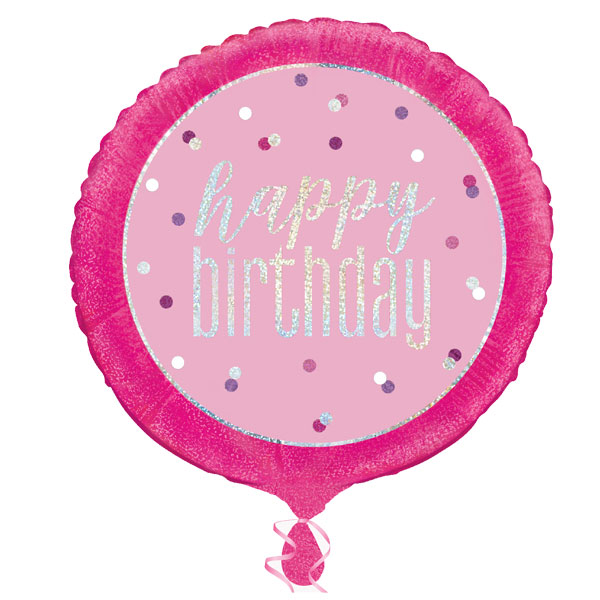 Folienballon rund Birthday pink 45 cm