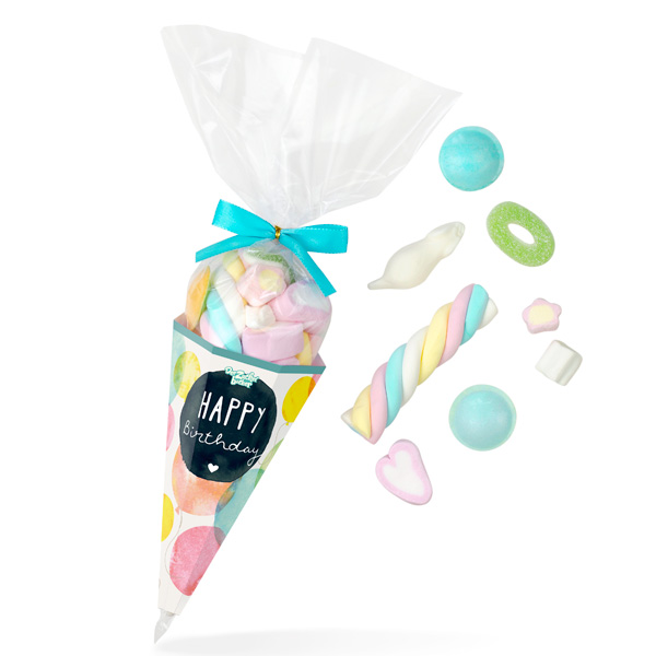 Zuckertüte "Happy Birthday" mit buntem Süßigkeiten-Mix, 125g