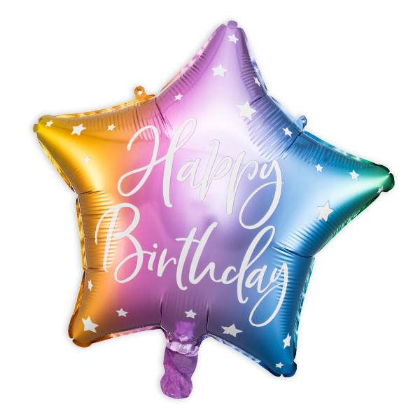 Folienballon "Happy Birthday" als Stern in regenbogenfarben, 40cm