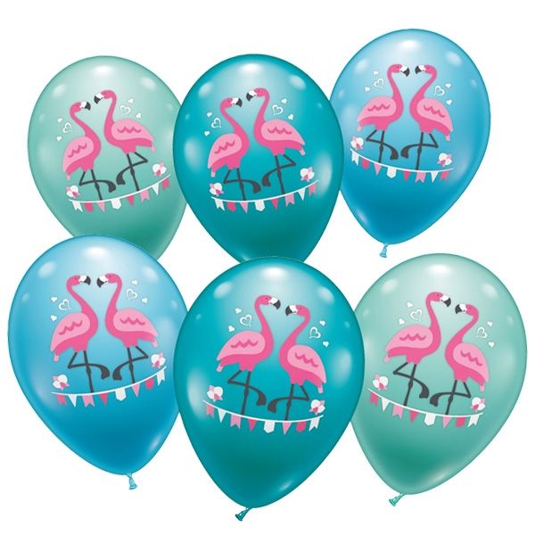 Flamingo Ballons im 6er Pack, Latexballons mit Flamingopaar, 30cm