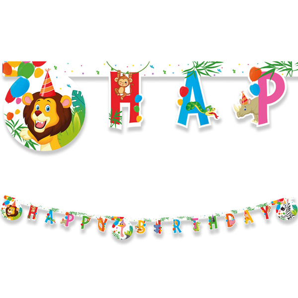 Dschungelparty Buchstabenkette, "Happy Birthday", 2m, Dschungeltiere Raumdekoration