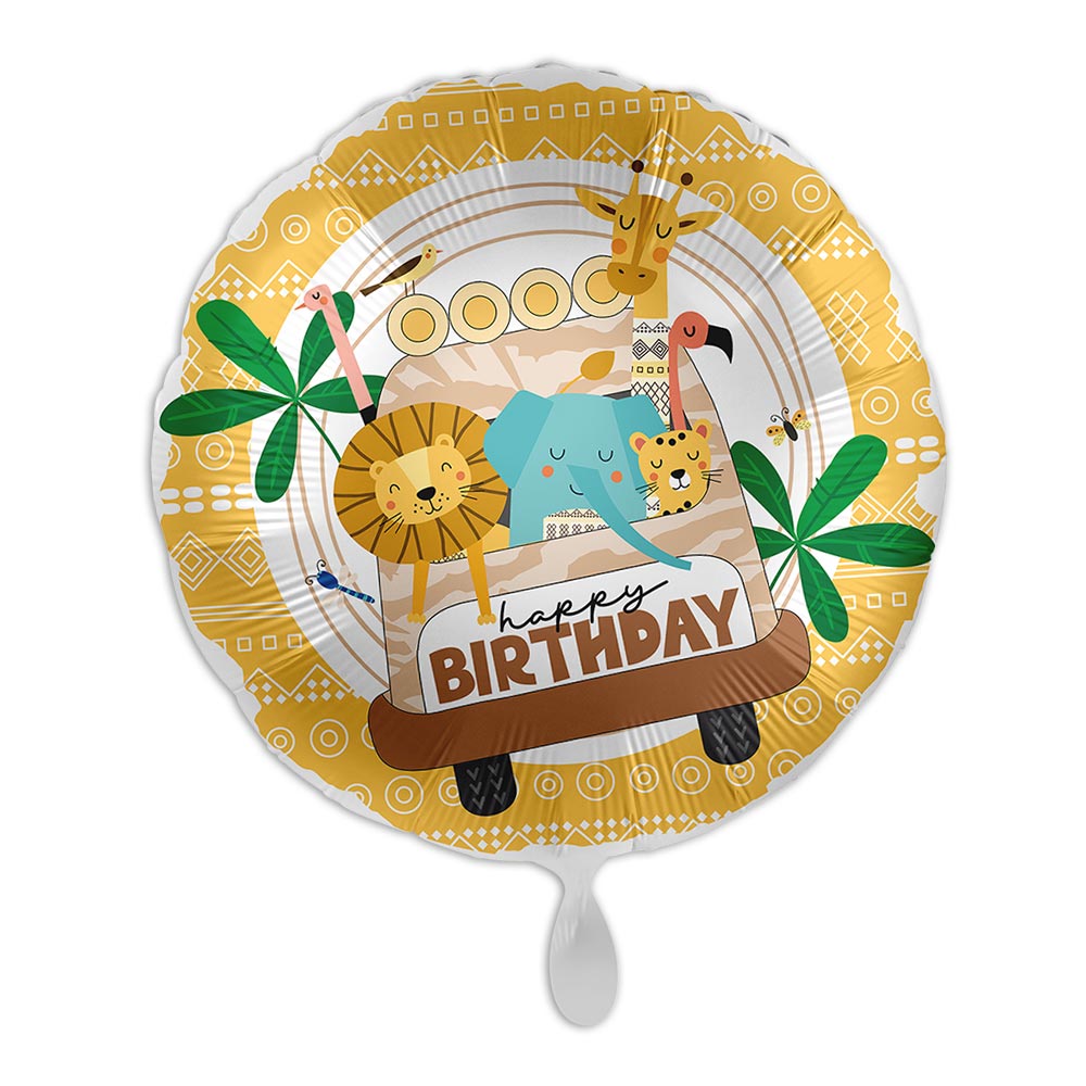 "Happy Birthday", Safari, Folienballon rund Ø 34 cm