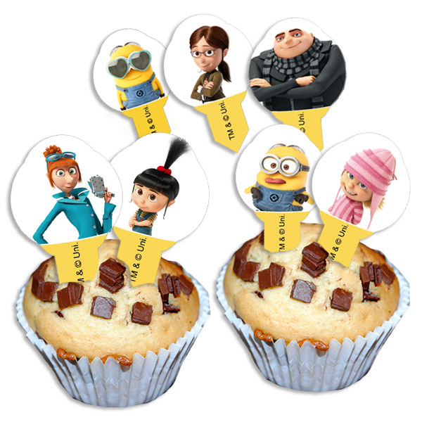 Dekopicker Minions 12er Pack, Minion-Fooddeko aus Esspapier