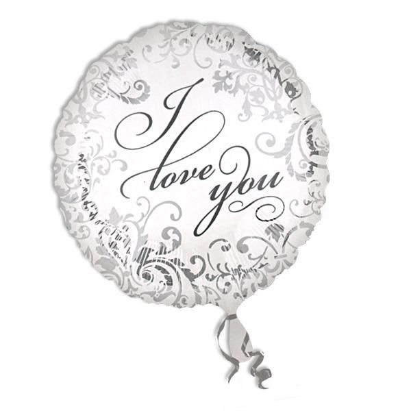 Folienballon rund, I Love You Hochzeitsballon, weiß/silbern, 35 cm