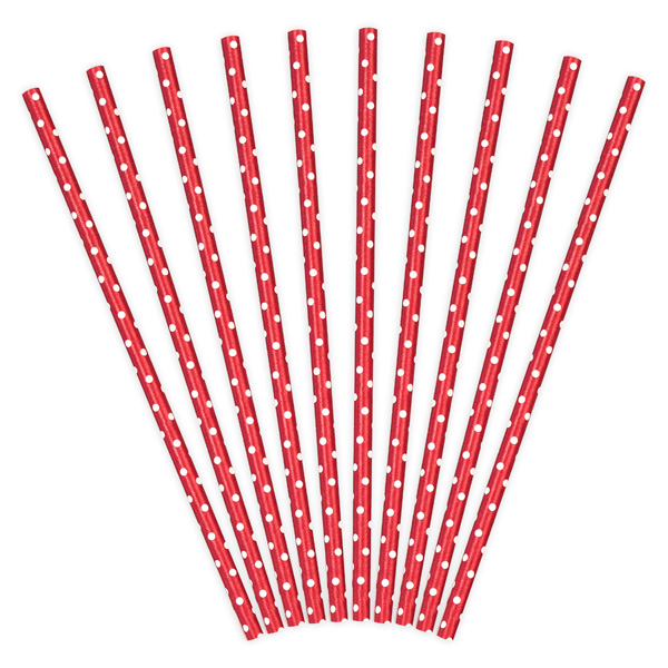 Papiertrinkhalme, rot-weiß gepunktet, 10er Pack, 19.5cm