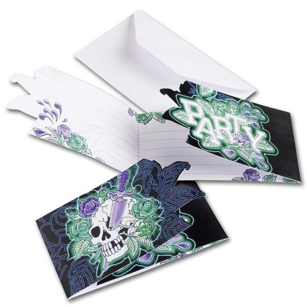 Skull Einladungskarten mit Totenkopf, 6er Pack mit Umschlägen, 8×13cm