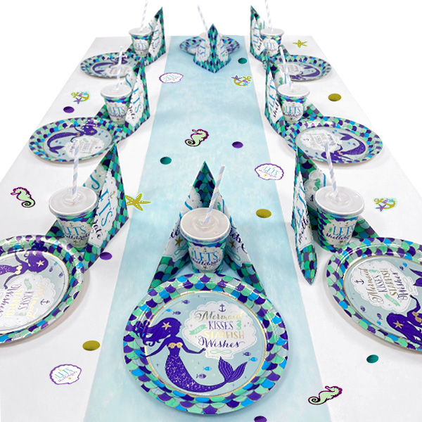 Meerjungfrau Tischdeko Set bis 16 Gäste, 86-teilig