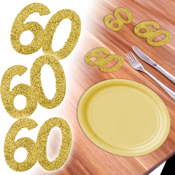 Glitterzahlen 60 in Gold zum 60. Geburtstag, 6 Stück, 8,5cm, x 7,5cm