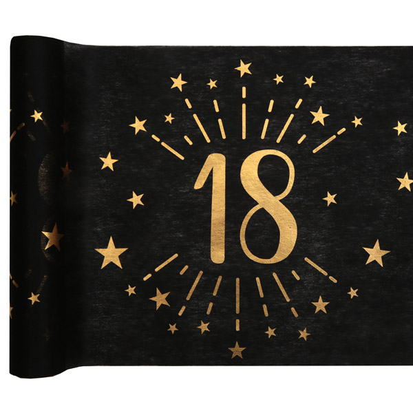 Tischläufer "18" in schwarz-gold aus Polyester, 5m x 30cm