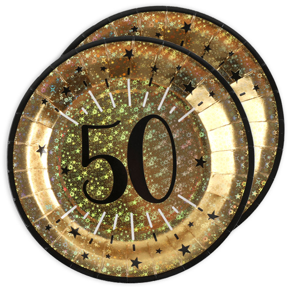 Basicset zum 50. Geburtstag in schwarz-gold glitzernd, 31-teilig für 10 Gäste
