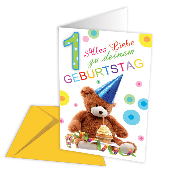 Geburtstagskarte zum 1. Geburtstag, Bär