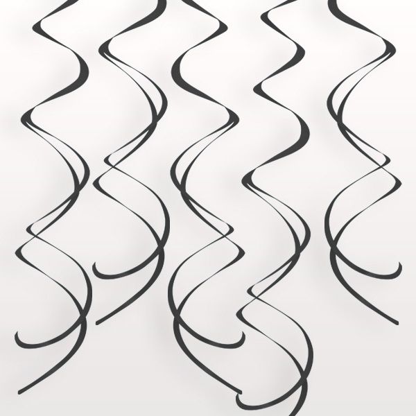 Deko-Spiralen "Schwarz" aus Folie, je 60 cm lang, Hängedeko im 8er Pack