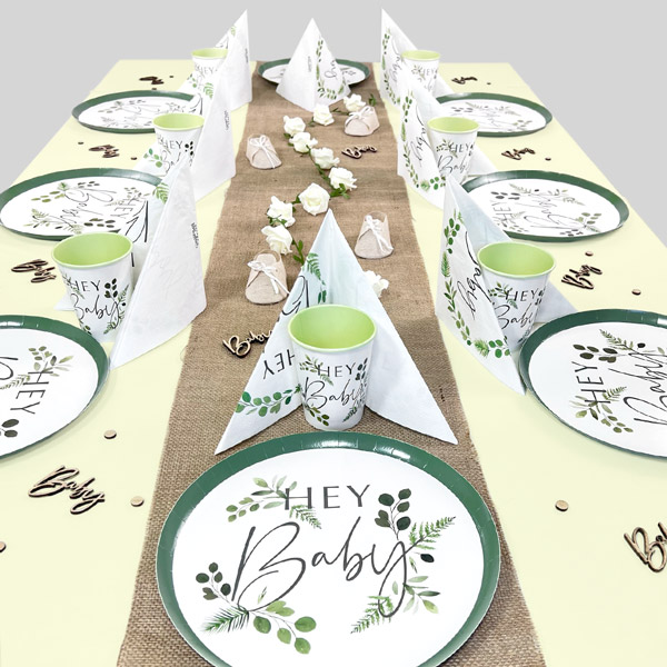 Babyparty Tisch Deko Set neutral bis 8 Gäste, Botanic zartgrün