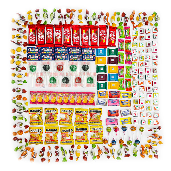 Süßigkeiten Set, 11 verschiedenen Naschereien, 210-teilig für 10 Kinder