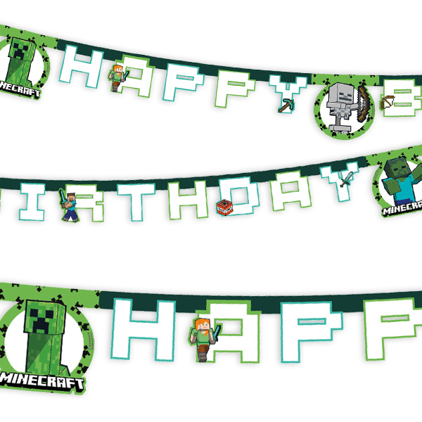Minecraft Buchstabenkette, "Happy Birthday", 2m, Minecraft Raumdekoration