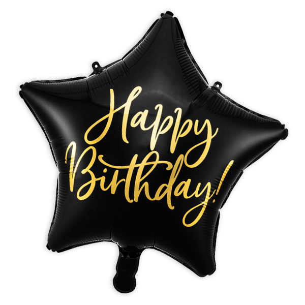 Folienballon "Happy Birthday" als Stern in schwarz, 40cm