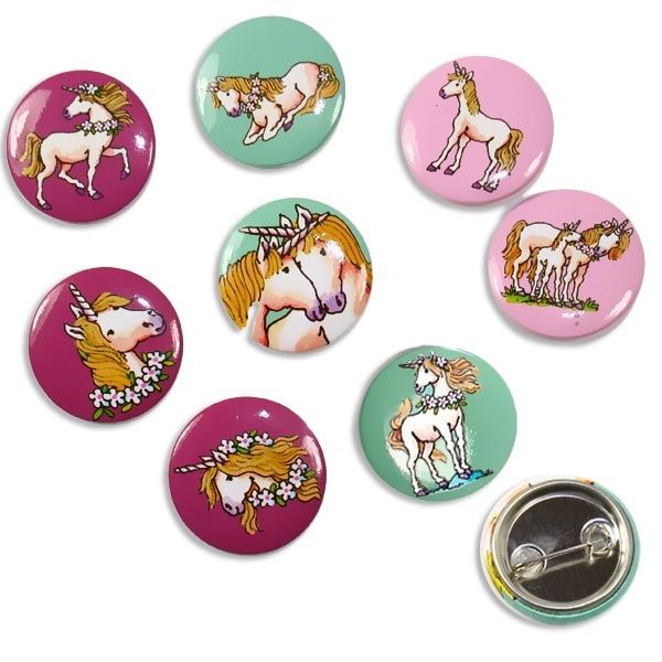 Einhorn Mini Buttons, 8er Pack, Ansteckbuttons für Einhornparty