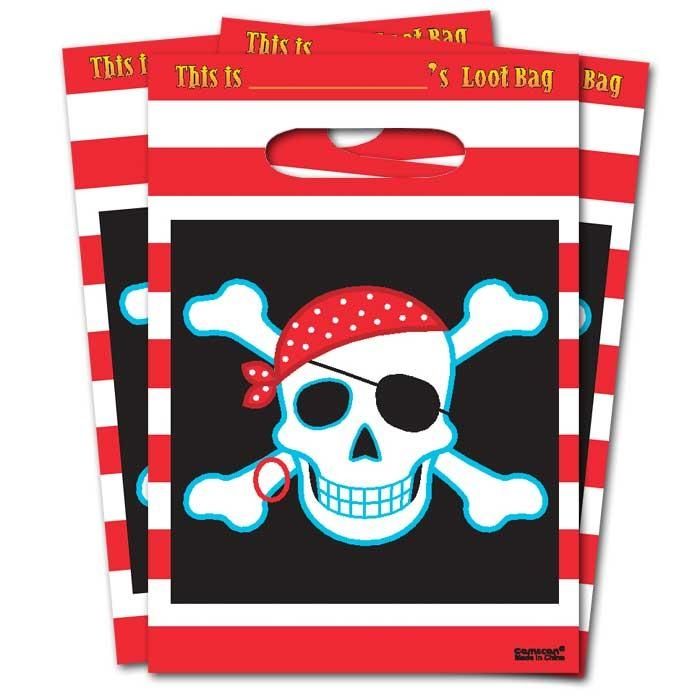 Piraten Tütchen 8er Pack, 25 × 17cm, mit grusligem Totenkopf-Emblem