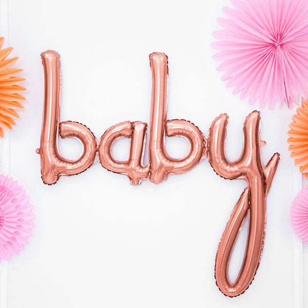 Folienballon Schriftzug "Baby" in rosegold, 73cm x 75cm