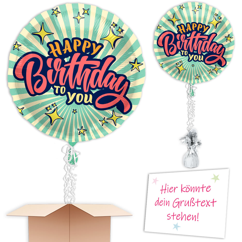 Ballon im Retrodesign "Happy Birthday" verschenken mit Heliumfüllung