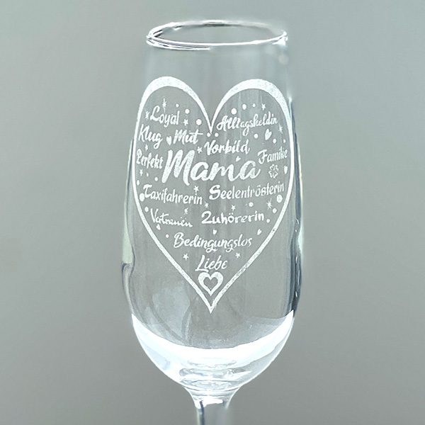 Geschenkset "Mama": graviertes Sektglas, Rotkäppchen rosè & Kerze