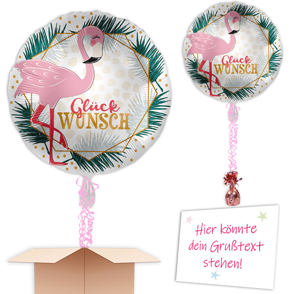 Geschenkballon, Glückwunsch mit Flamingo, Ø 35cm