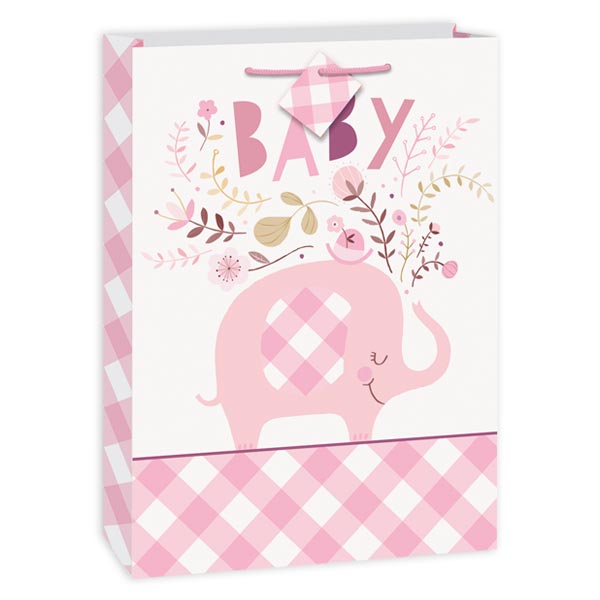 XXL Geschenktasche "Baby Elefant" in rosa, 40cm x 33cm