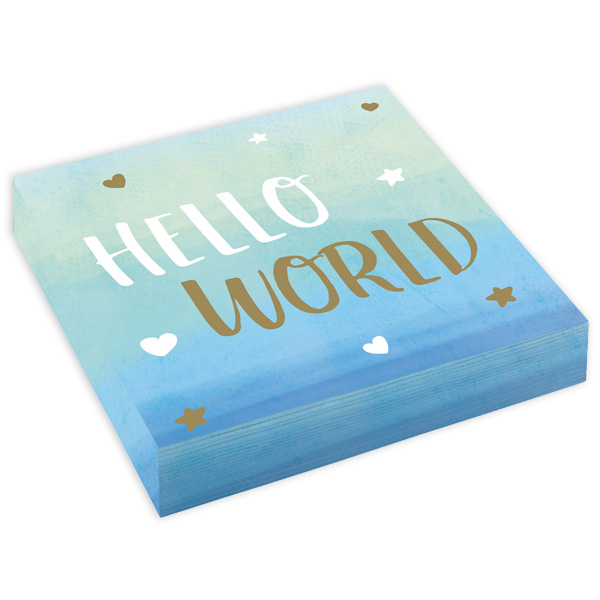 16 Servietten "Hello World" in blau