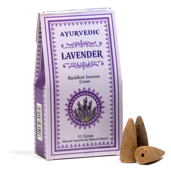 Ayurvedische Rückfluss-Räucherkegel "Lavendel" für Wasserfall-Effekt, 10 Stück