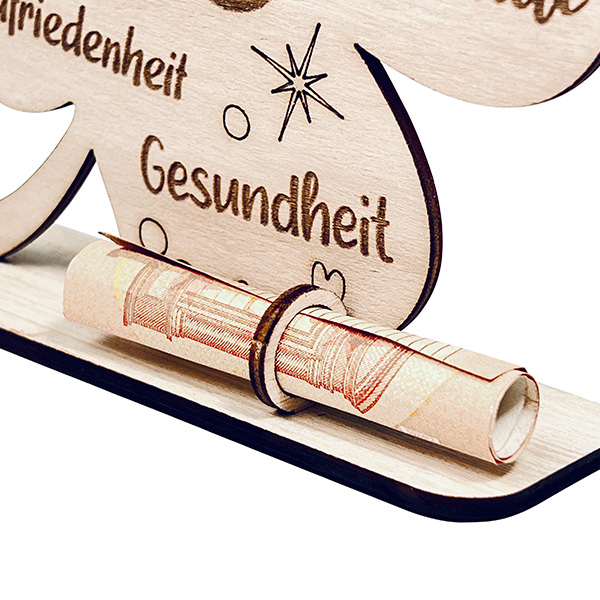 Graviertes Glücks-Kleeblatt zum 18. Geburtstag, Holz als Deko & Geschenk