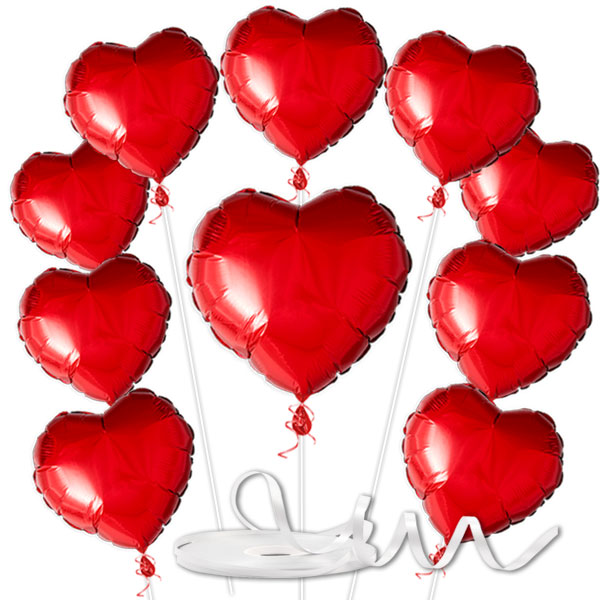 Love Ballonset mit 10 Herzballons und 50m Ballonschnur