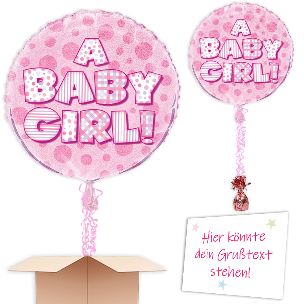 Ballongruß "A Baby Girl" in pink, rund, Ø 35cm