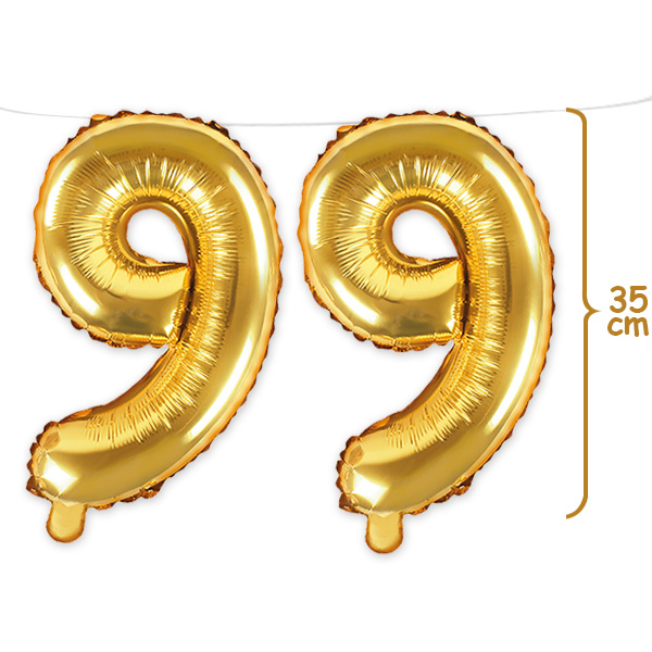 99. Geburtstag, Zahlenballon Set 2 x 9 in gold, 35cm hoch