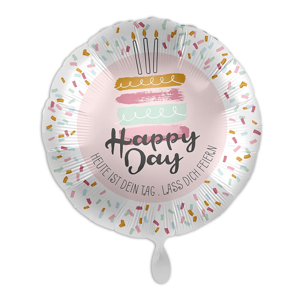 "Happy Day", Heliumballon rund Ø 34 cm als Geburtstagsüberraschung