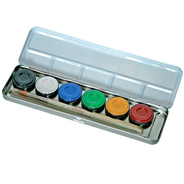 Schminkpalette mit 6 Farben im Metalletui, nachfüllbar, inkl. Profi-Schminkpinsel