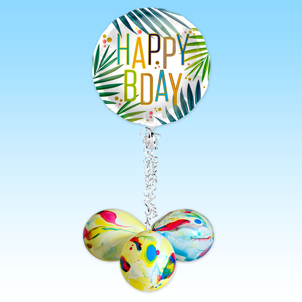 Ballongruß "Happy Birthday Palmen", Folienballon im Karton