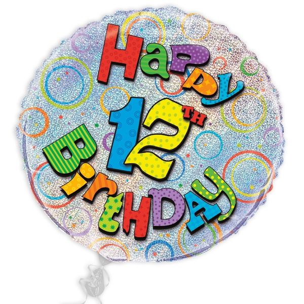 Folieballon 12. Geburtstag, prismatisch schimmernd, 45 cm