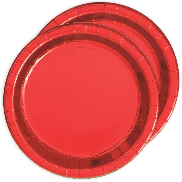Metallic rot schimmernde Partyteller, 8 Stück, Pappe