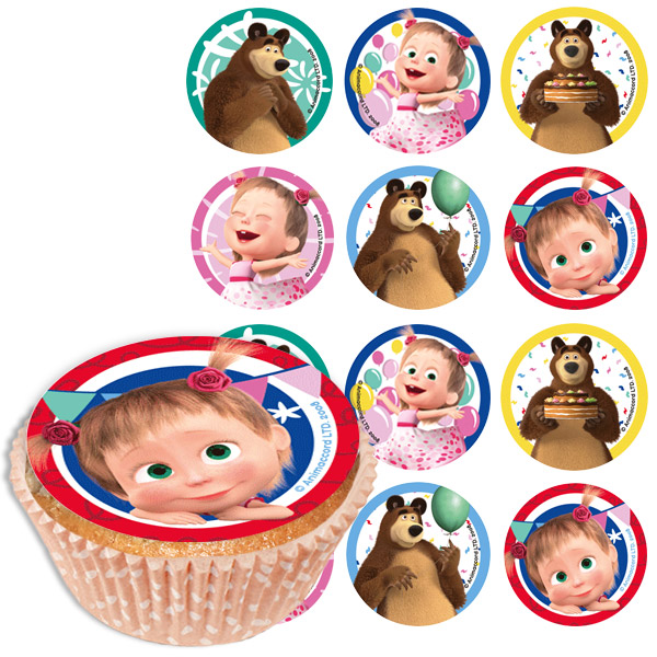 Muffinaufleger Mascha und der Bär, 12er Pack, Zucker, 5,8cm