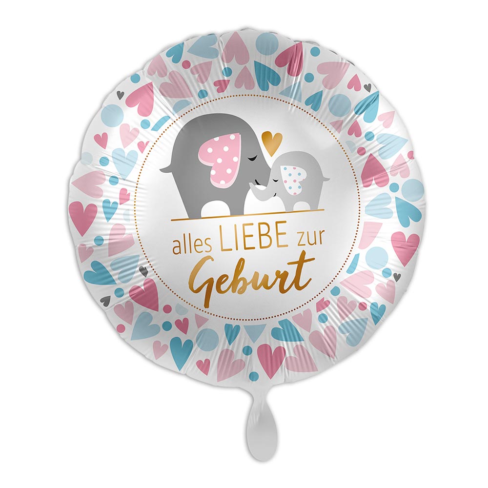 "Alles Liebe zur Geburt", Motiv Elefant, Heliumballon rund Ø 34 cm
